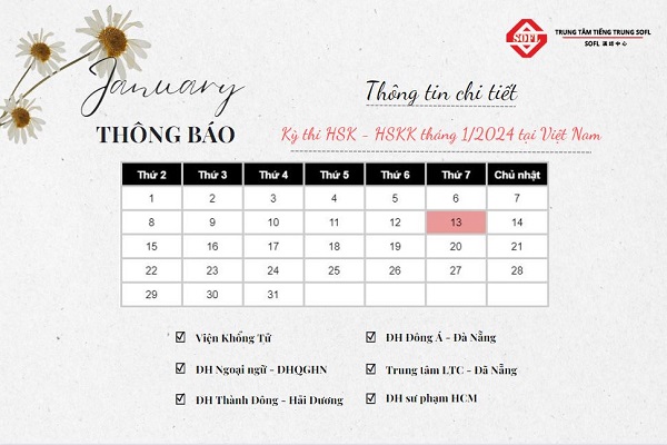cập nhật chi tiết về kỳ thi hsk tháng 1 năm 2024 tại Việt Nam