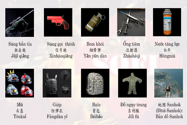 Các thuật ngữ trong GAME BUBG bằng tiếng Trung